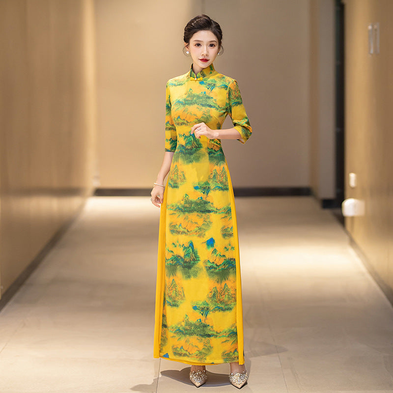 Ao Dai Vietnam Traditional Cheongsam Gown Elegant Oriental Evening Long Dress C image 4