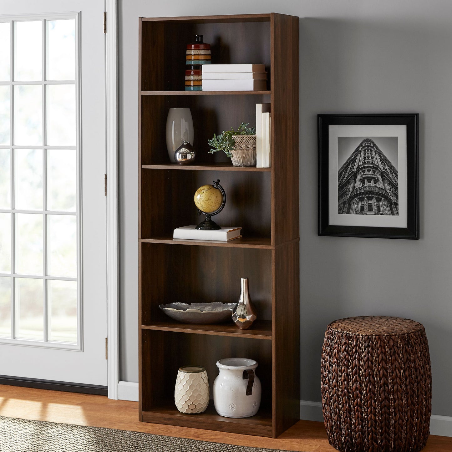 Mainstays 5-Shelf Adjustable Shelves Wooden Bookcase image 0