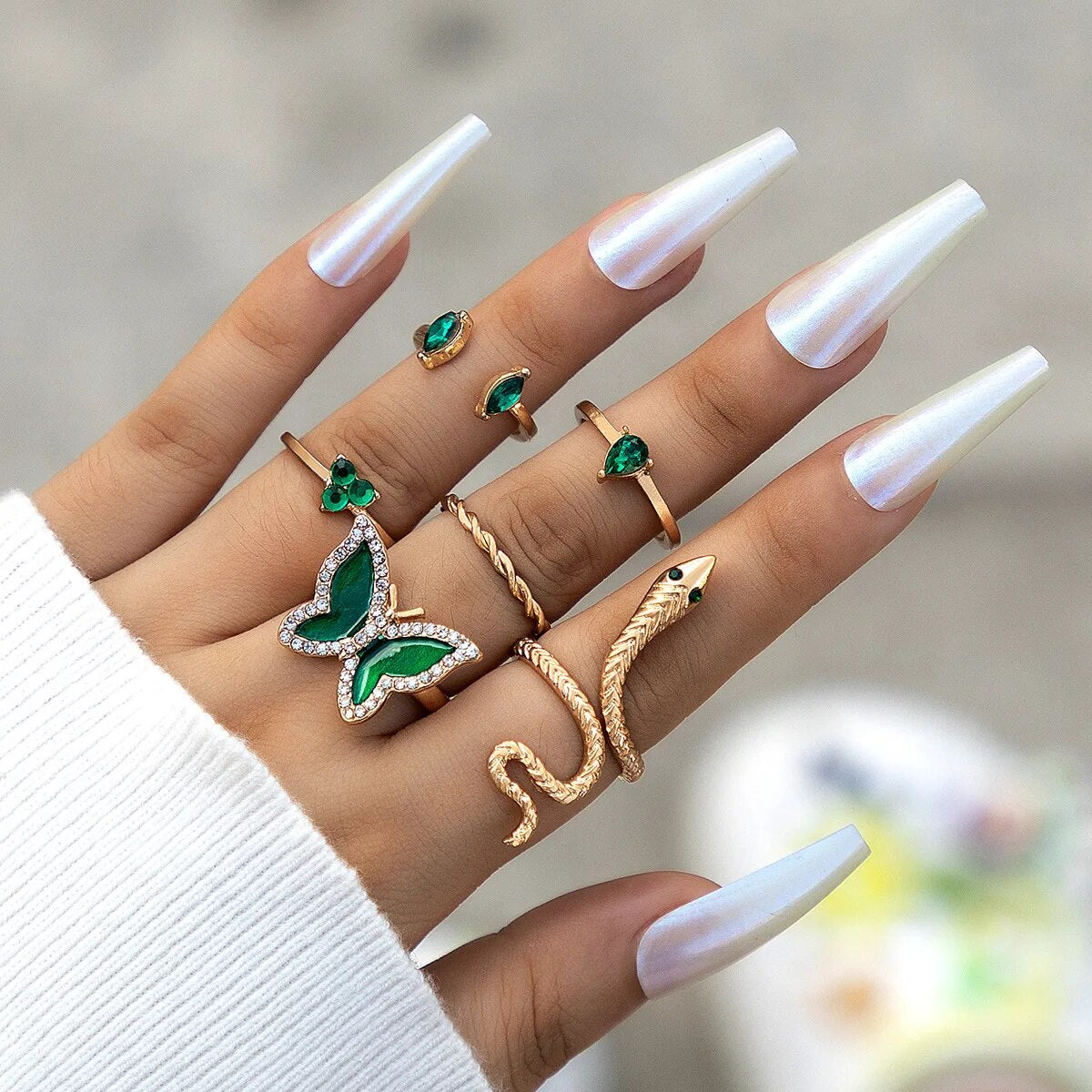Colorful Crystal Snake Shape Ring Set For Women Fashion Butterfly Heart Gold Co image 7