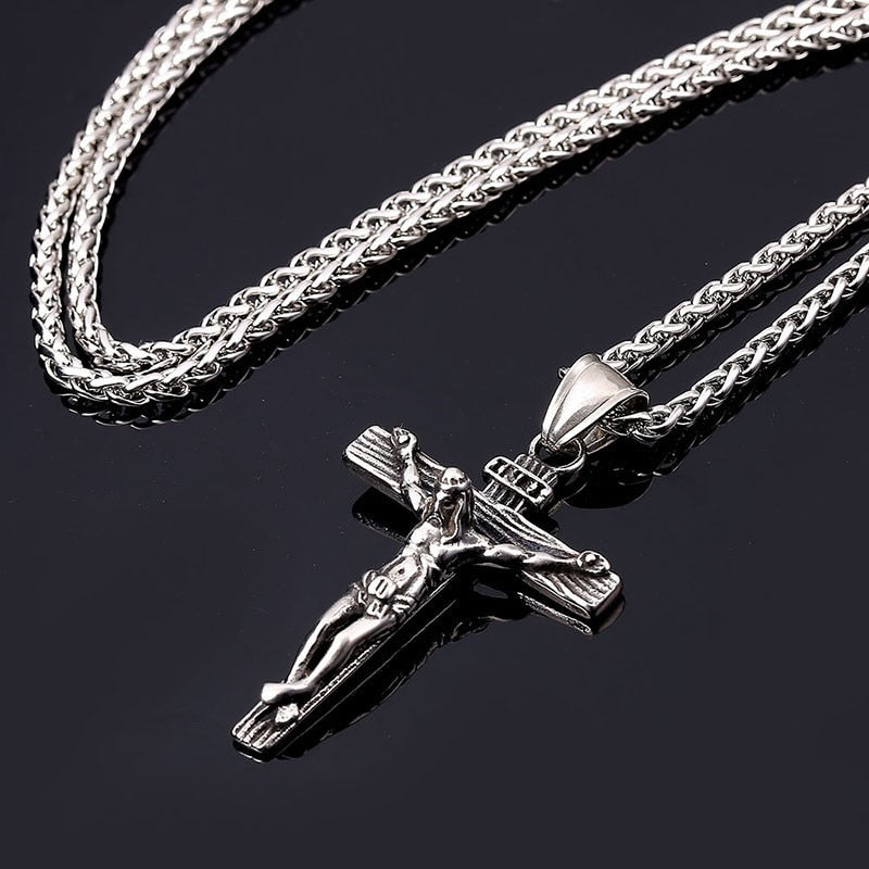 Religious Jesus Cross Necklace for Men 2021 New Fashion Gold color Cross image 9