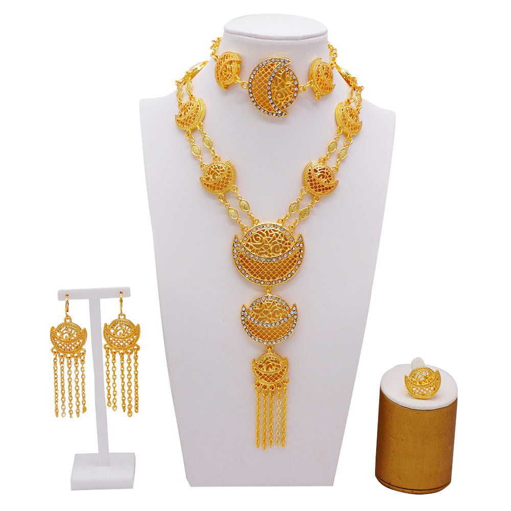 Arabic Dubai Jewelry Set for Women Earrings Ethiopian African Long Chain Gold C image 25