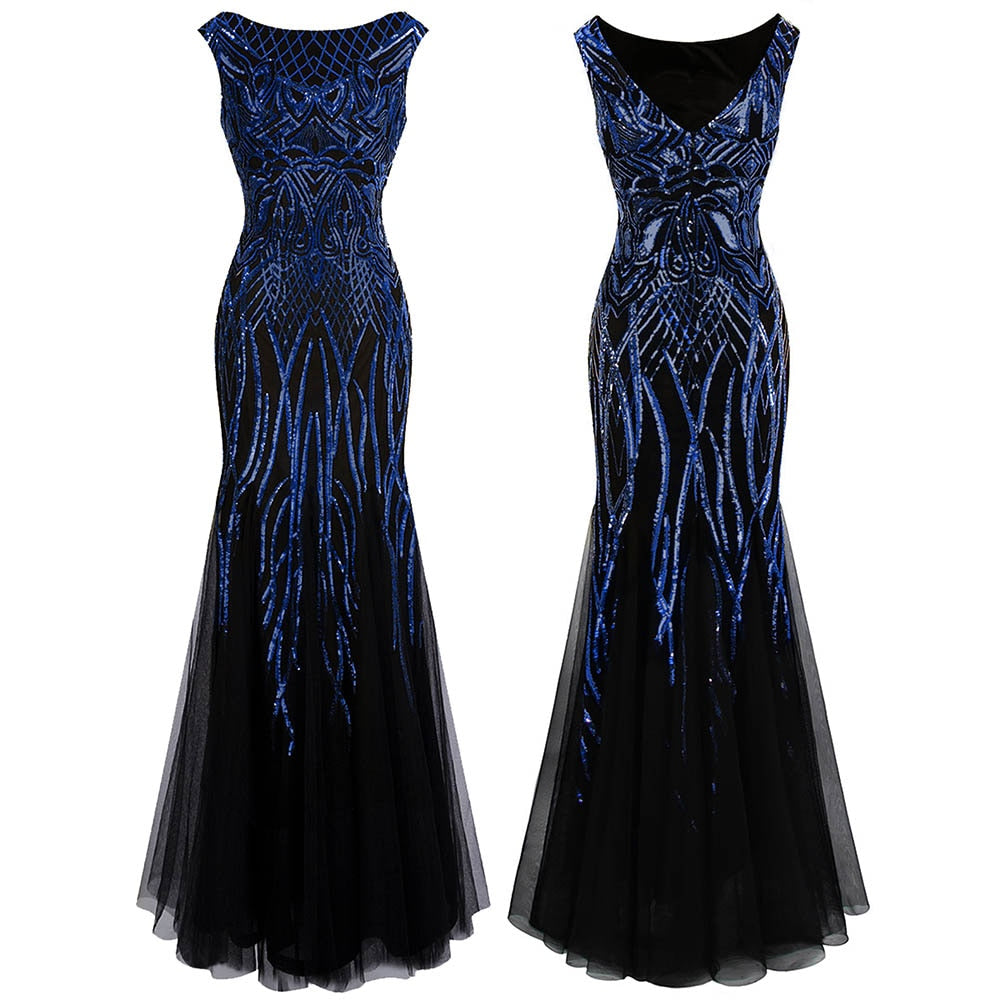 Angel-fashions Bateau Boat Neck Vintage Golden Sequin Ball Gown Long Prom Dress image 3
