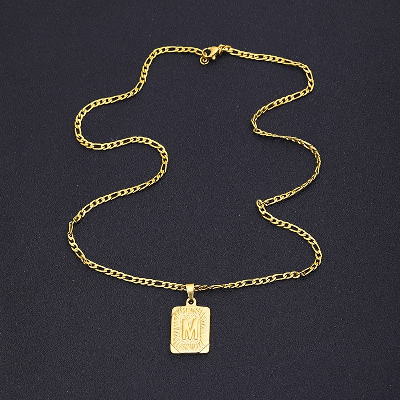 Initial Letter Pendant Necklace Stainless Steel Golden Cuban Chain A-Z Alphabet image 25