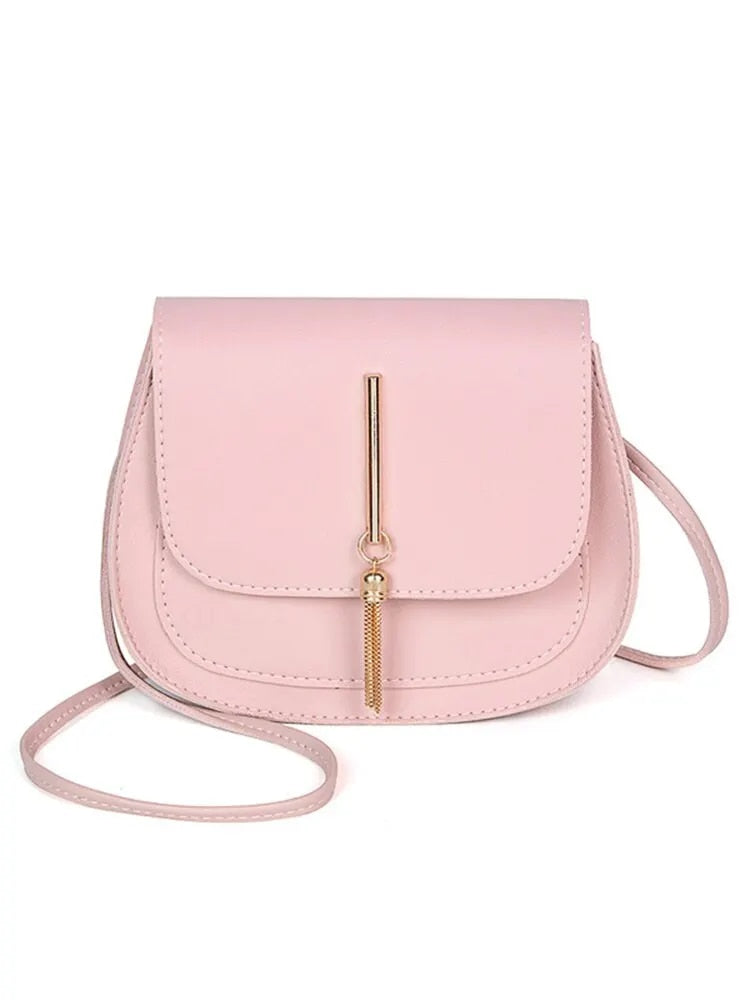New Golden Tassel Double Layer Semi Circle Solid Color One Shoulder Saddle Bag image 1