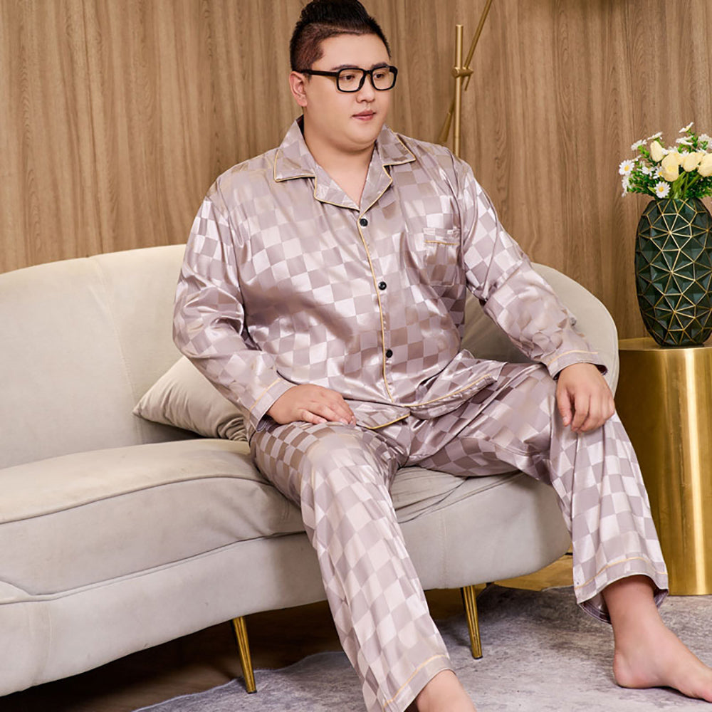 5XL Big Size Pajamas For Men 165KG Spring Summer Ice Silk Satin Cool Pajama Man image 8