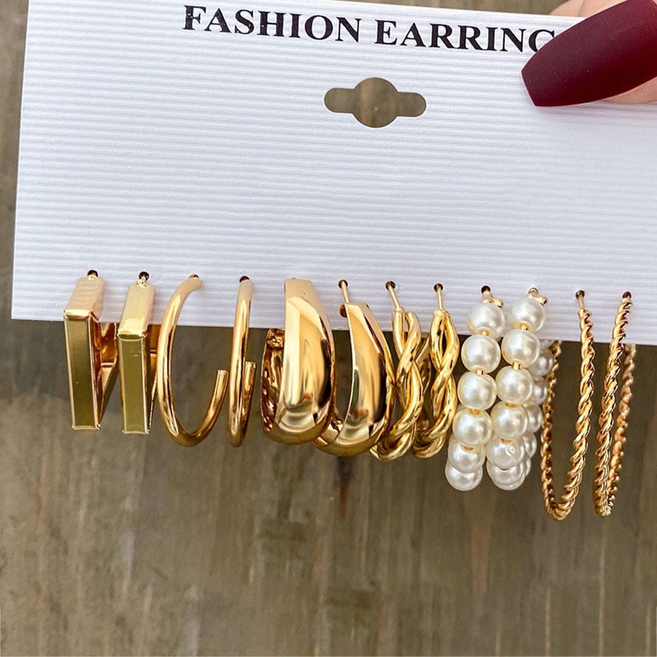 6 Pcs Of Gold-color Earrrings New Style Creative Simple Temperament Women Tempe image 1