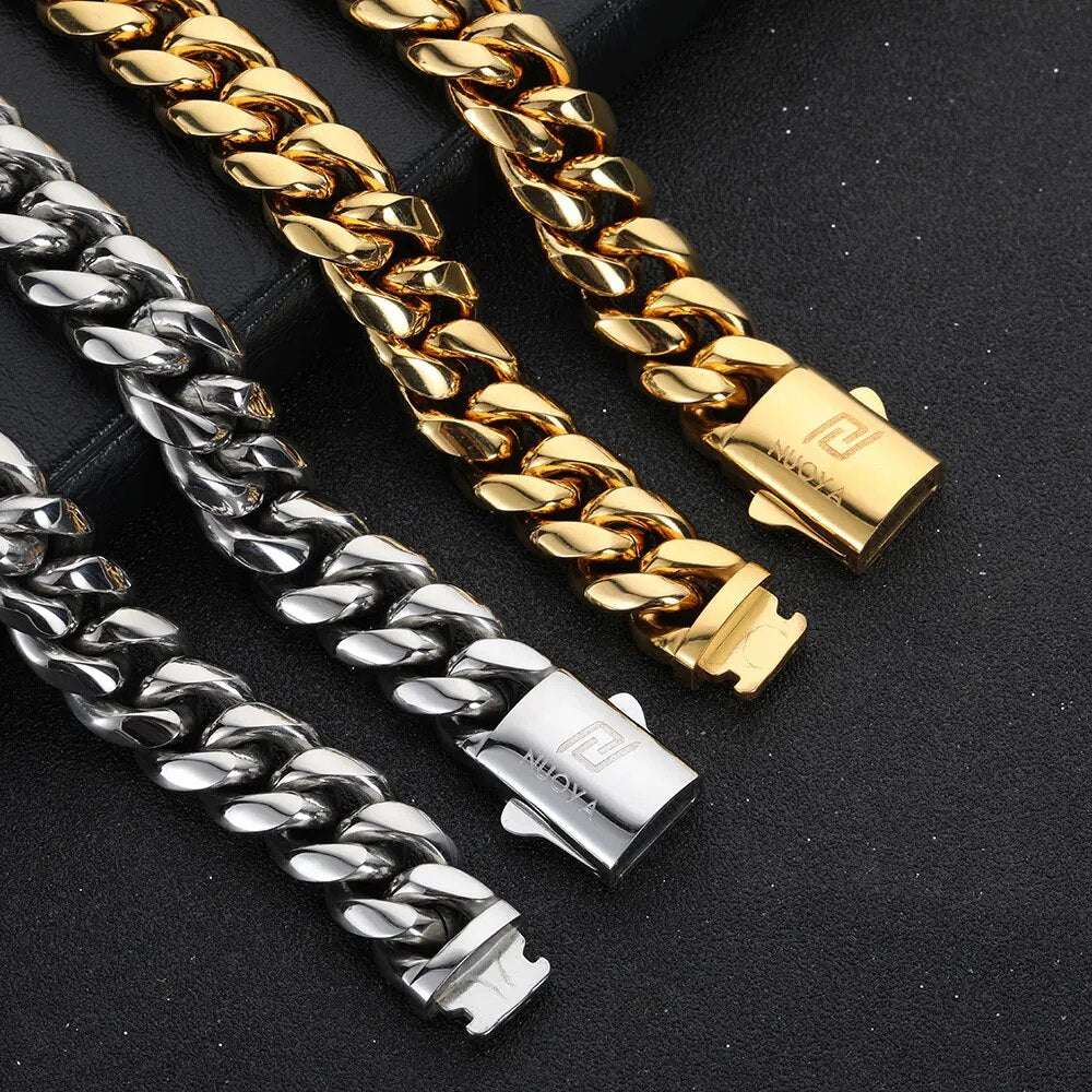Hip Hop 18k Gold PVD Plated Stainless Steel Necklace Snap Clasp Men Miami Cuban image 8