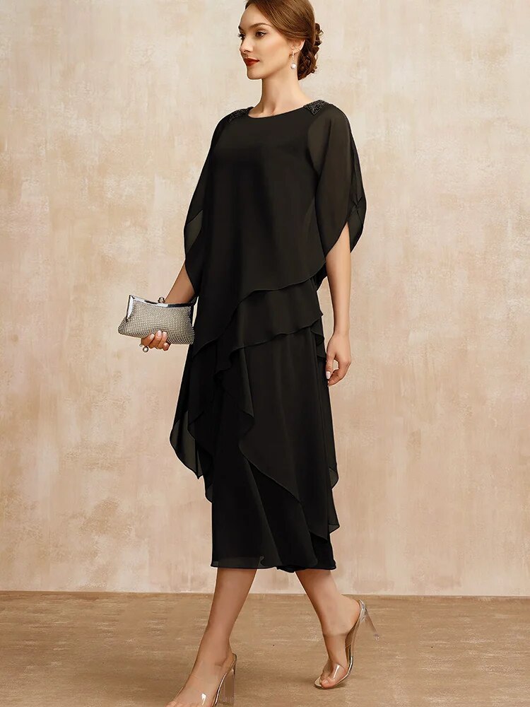 Women's Dress Summer Irregular Midi Dresses Ladies Elegant Mesh Sleeve Birthday image 4