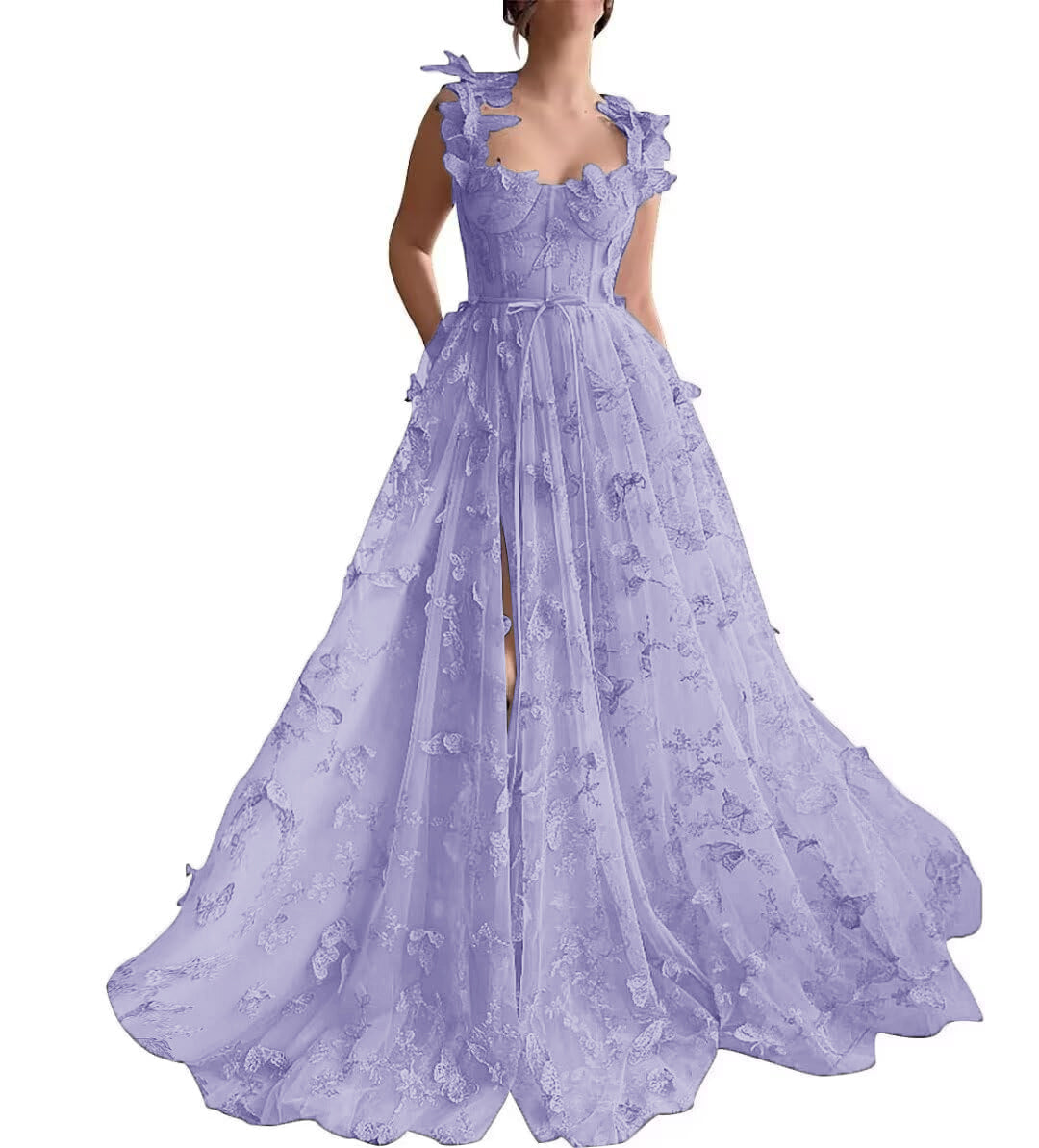 Women's 3D Butterfly Embroidered Homecoming Dress Lace Applique Tulle Prom Dres image 5