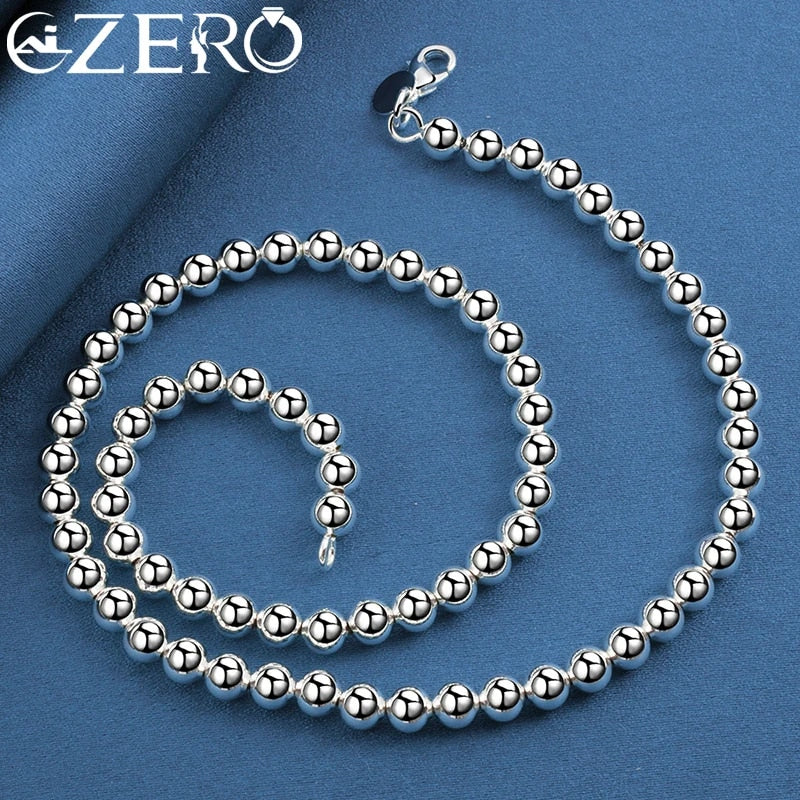 ALIZERO 24K Gold Necklaces 925 Sterling Silver Smooth 6MM Beads Necklace For Wo image 4