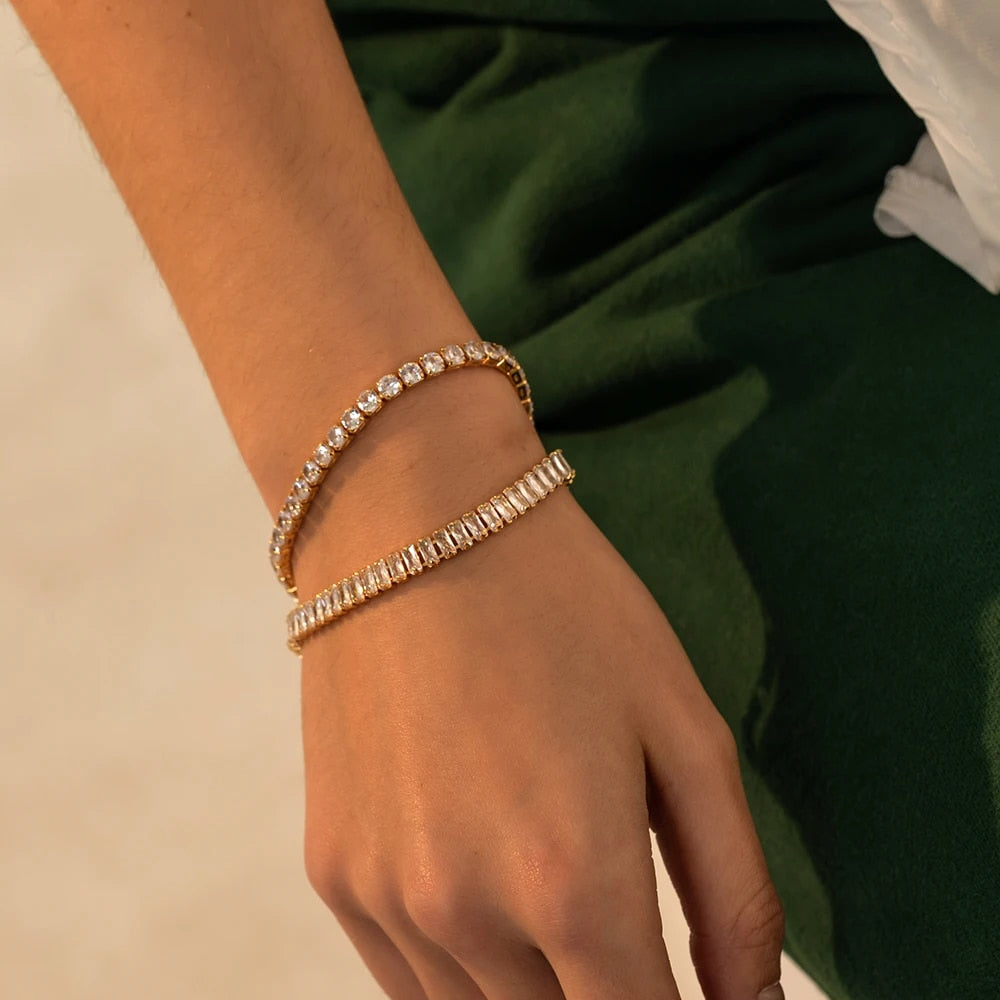 New AAA Cubic Zirconia Stone Tennis Bracelets Gold Color Stainless Steel Metal image 3