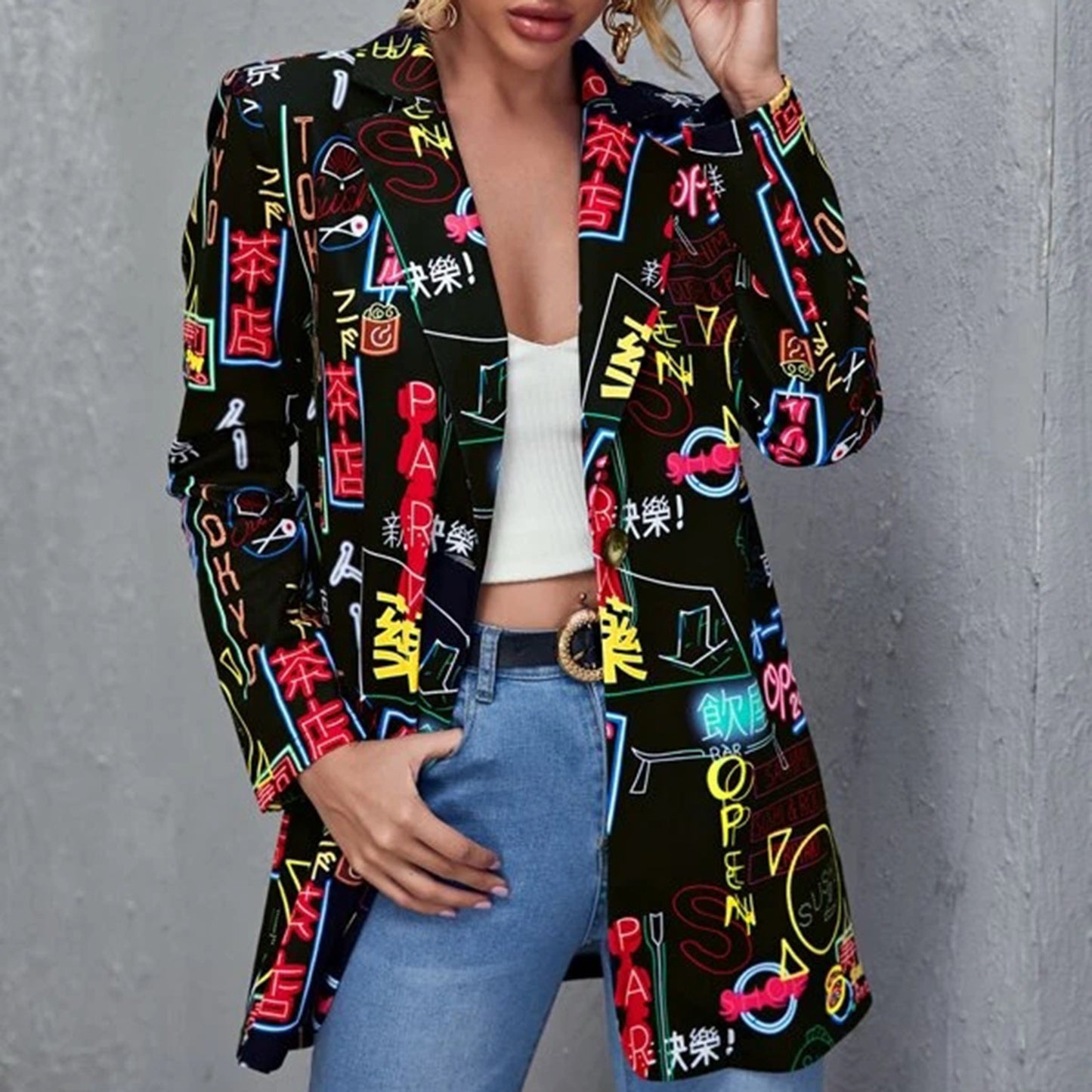 Fashion Women Blazer Hip Hop Print Long Sleeves Suit Jacket Elegant Fall Winter image 8