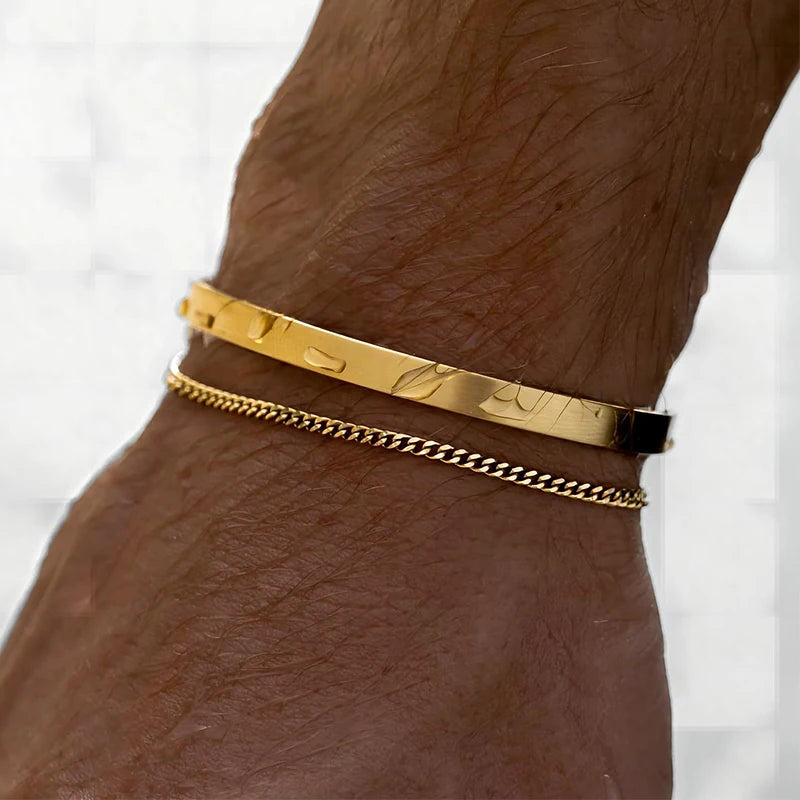 Stainless Steel Punk Men Bracelet Bangle Water Proof 14k Gold Plated Fashion Cu image 0