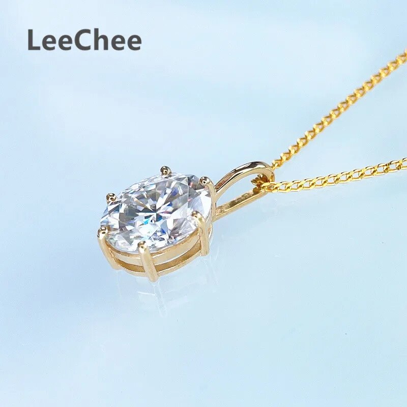 18K Gold Moissanite Pendant Real Au750 Necklace 1.5CT 6*8MM Oval Lab Diamond Fi image 5