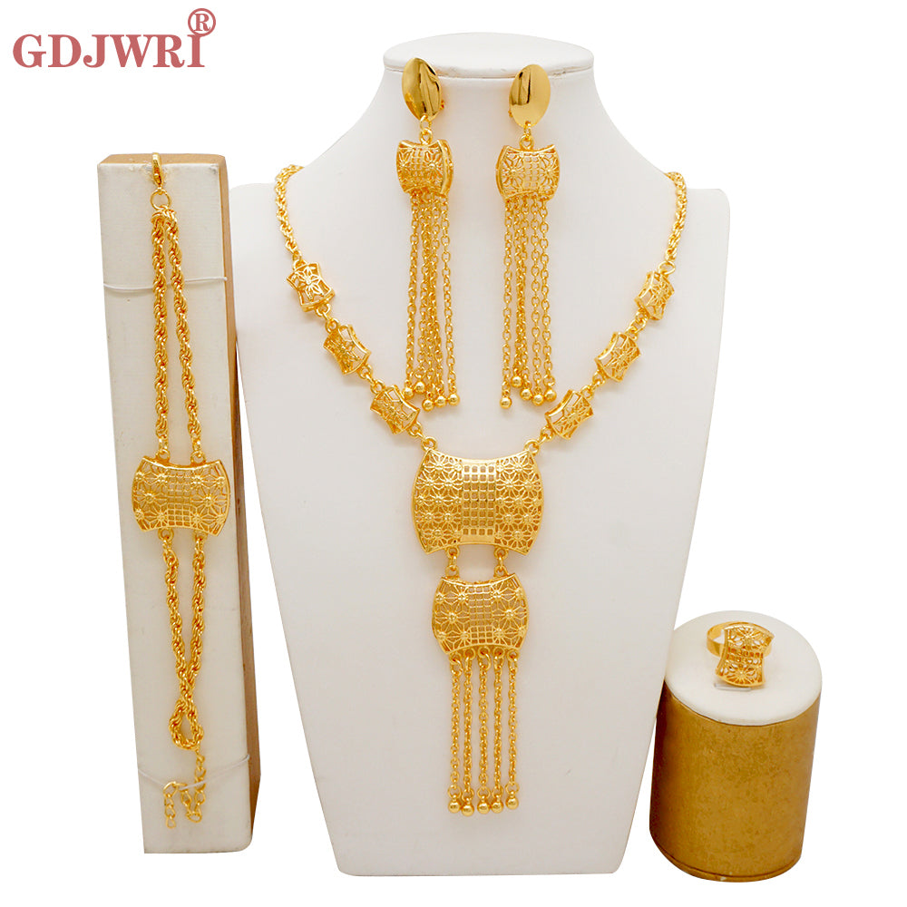 Arabic Dubai Jewelry Set for Women Earrings Ethiopian African Long Chain Gold C image 16