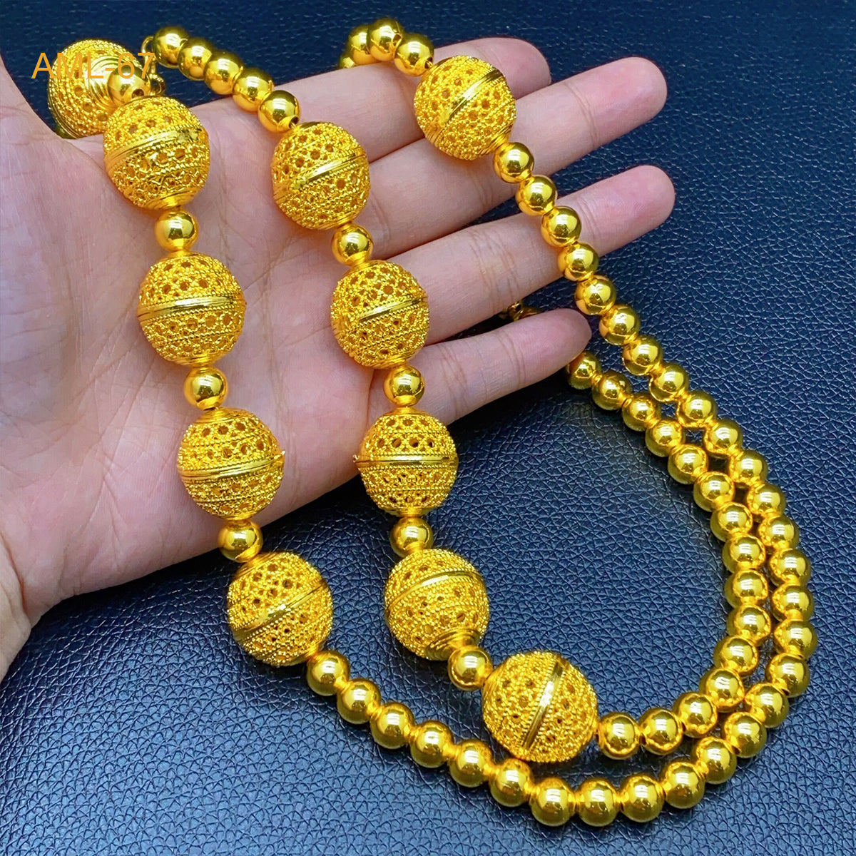 Fashion Dubai Luxury 24k Gold Color Long Chain Bead Jewelry Set For Women Arab image 8