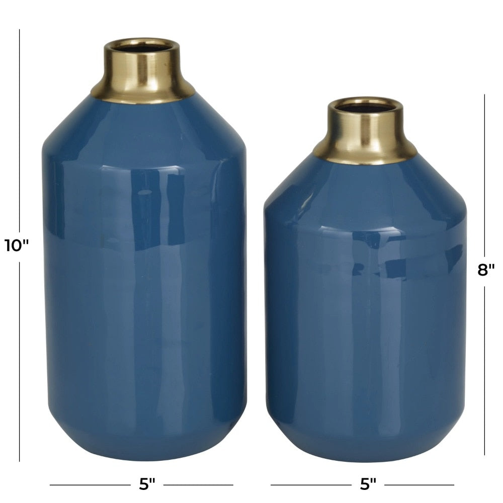 10” Decorative Items for Home and Decoration 8“H Blue Metal Vase With Gold Rims image 2