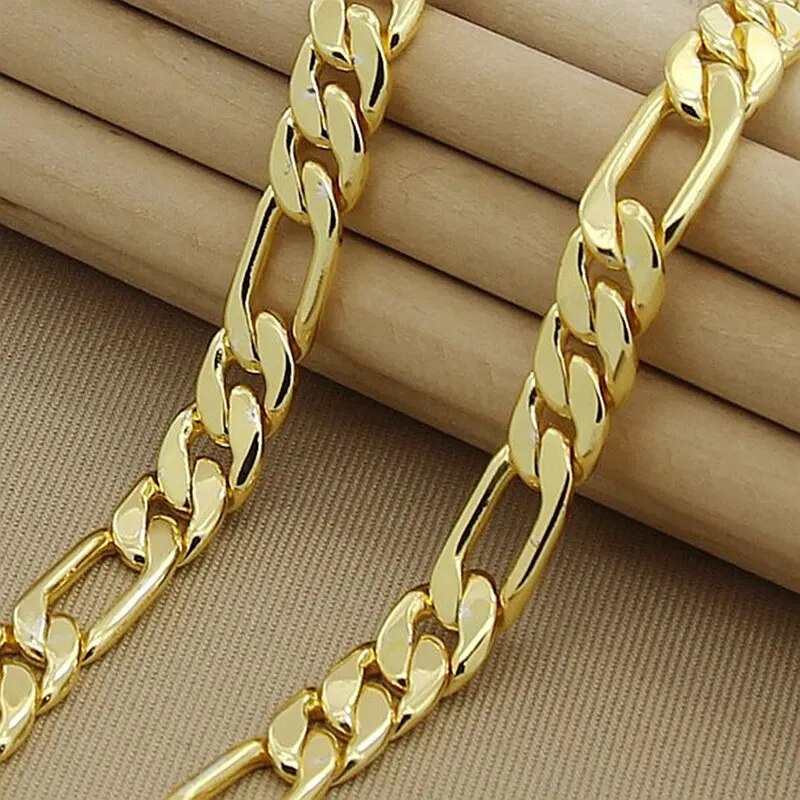 High Quality Men's 8mm 24'' 60cm Gold Necklace 24k Yellow Gold Color Figaro Cha image 1