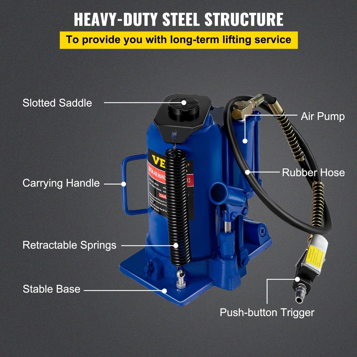 VEVOR 20 Ton 4Ft Air Hydraulic Bottle Car Jack Tool for Lifting Farm Vehicles H image 7