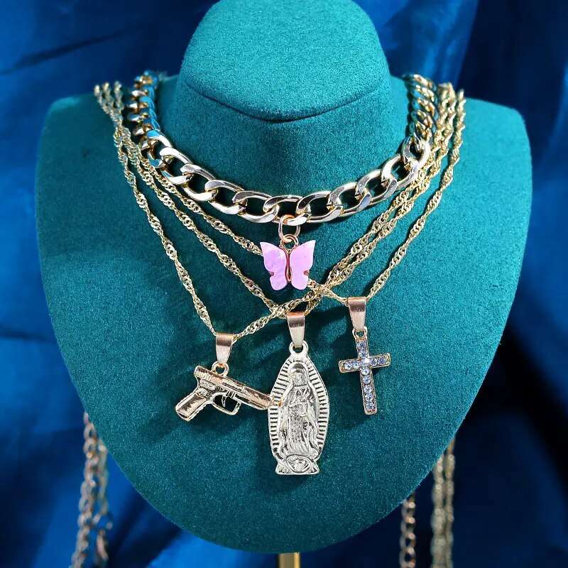 New Multi Layer Butterfly Dragon Charms Crystal Necklaces For Women Punk Golden image 18
