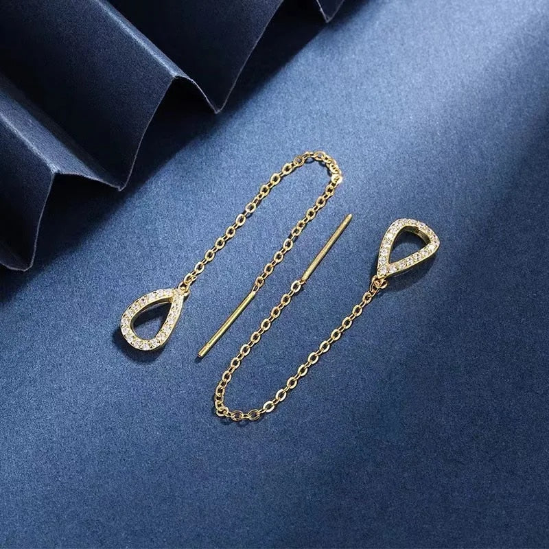 Black Heart Ear Line Long Hanging Earrings for Women Gold Color Ear Wire Pierci image 3