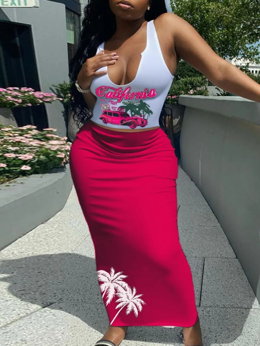 LW Letter Print Two Pieces Dresses Suits Sleeveless Pullover Cutout Cami Top&Lo image 4