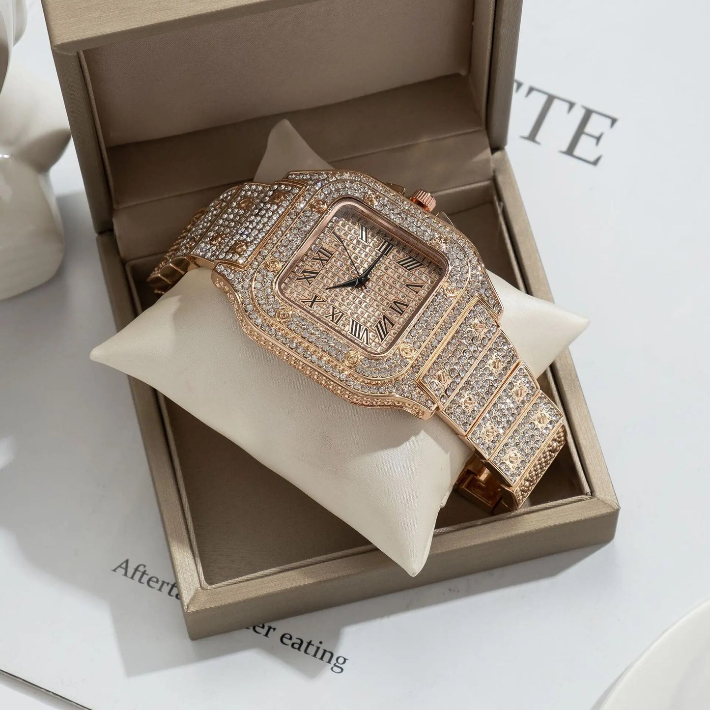 UTHAI L77 Watch For Men Fashion Luxury Gold Square Diamond Full Sky Star Male's image 6