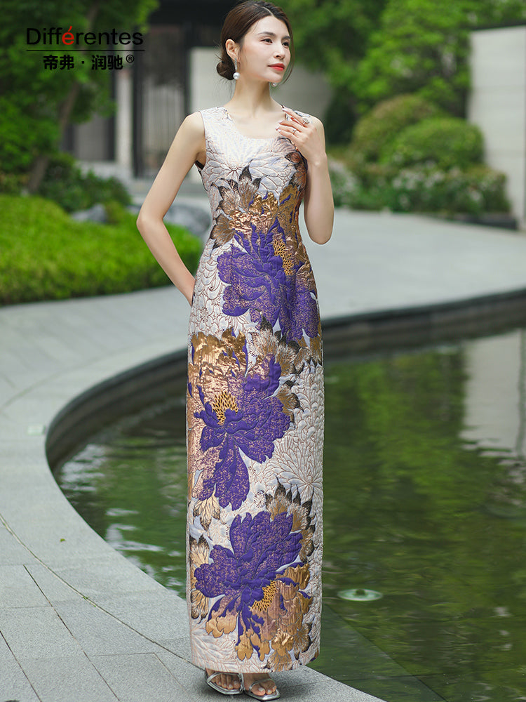 2024 Summer Jacquard Dress Pencil Straight Dress O-neck Sleeveless Party Evenin image 4
