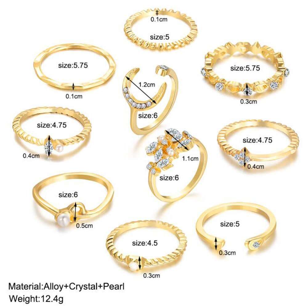 10Pcs Rings Suit For Women Gold-color Chain Ring Set Bohemian Style Coin Snake image 6