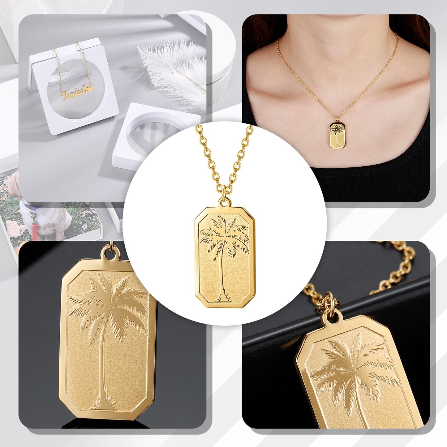 Necklace For Women With Palm Tree Gold Stainless Steel Chain Personalized image 7