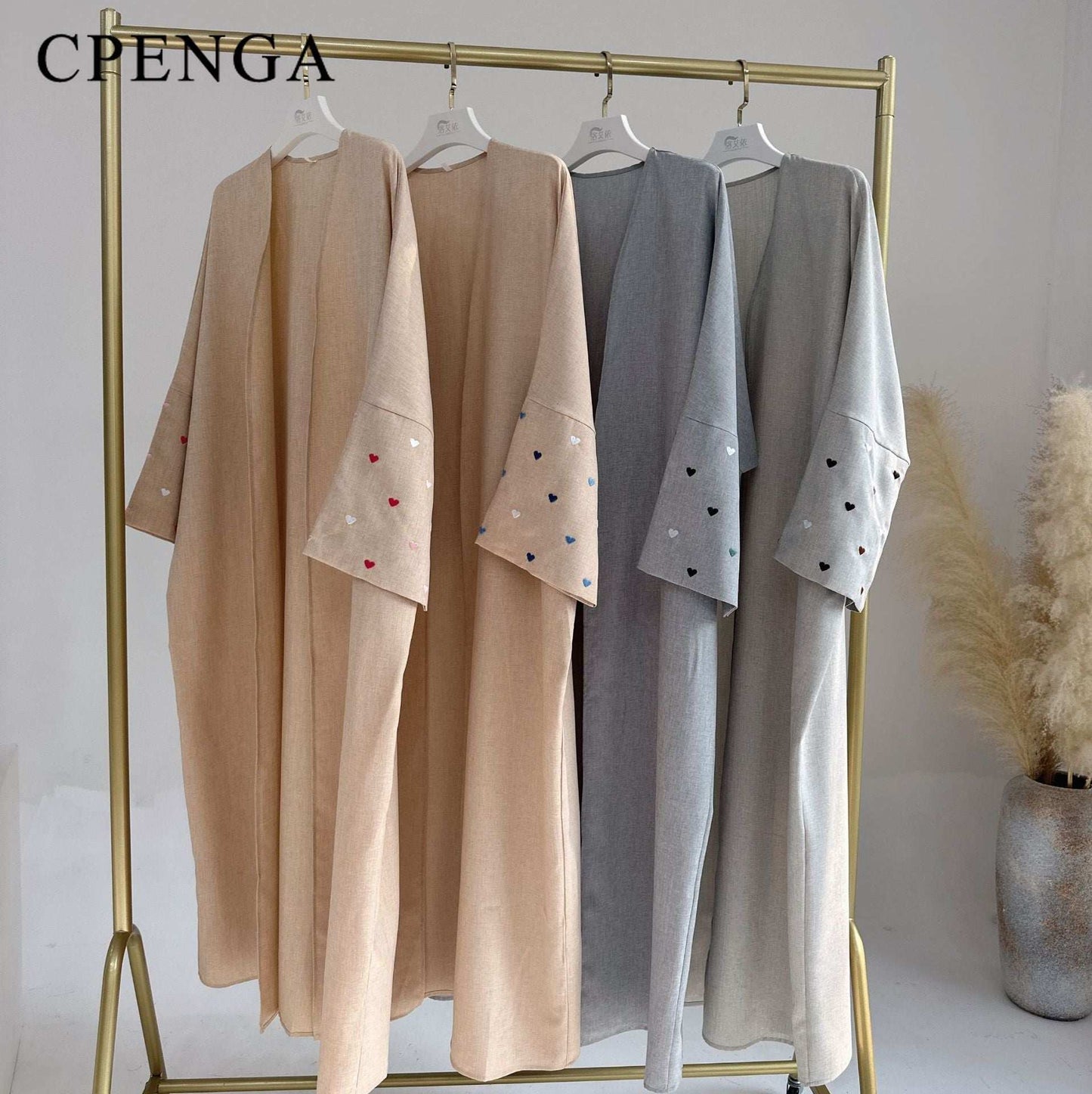 Fashion Love Embroidery Open Abaya for Women Dubai 2024 New Plain Kimono Muslim image 9