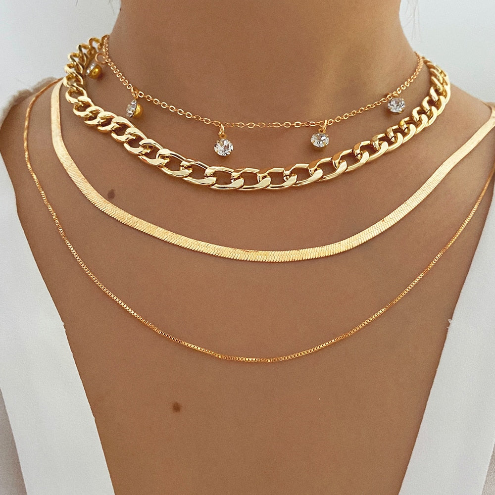 IPARAM Trendy Gold Color Multi-layer Chain Necklace for Women Crystal Pendant T image 1