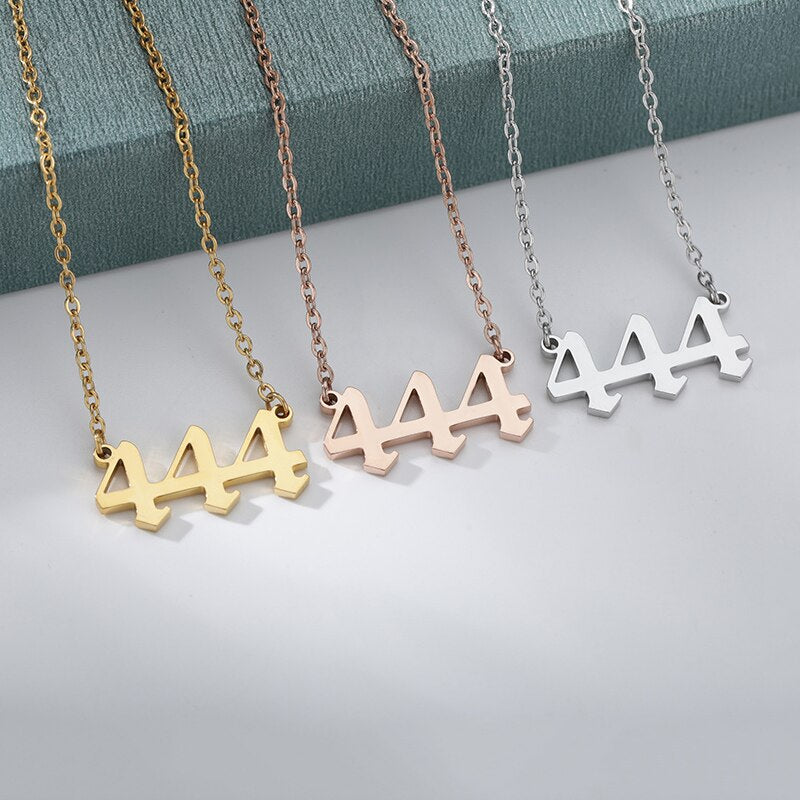 Old English Angel Number Necklaces For Women Men Gold Color Stainless Steel image 5