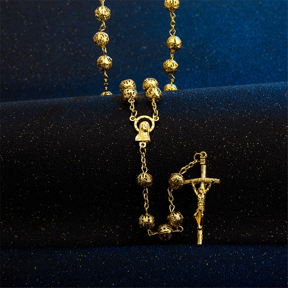 New Cross Necklace Crucifix Jesus Christian Virgin Mary Piece Pendant Gold image 3