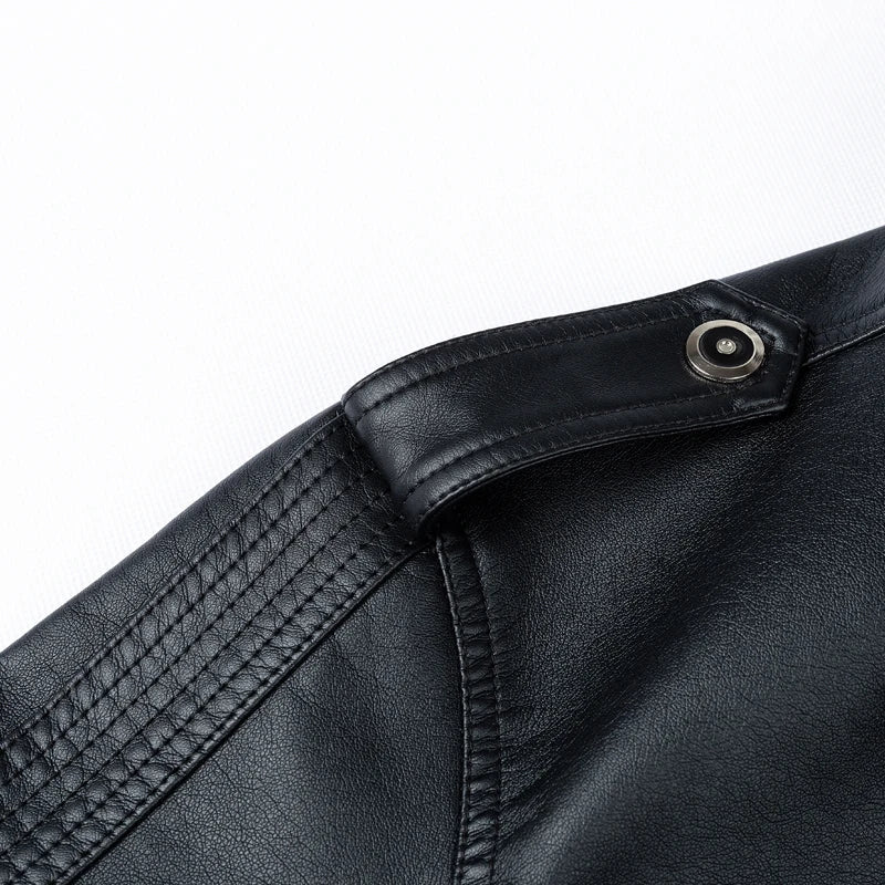 Quality Motorcycle PU Leather Jacket Men Winter Leahter Jacket Men Stand Collar image 1