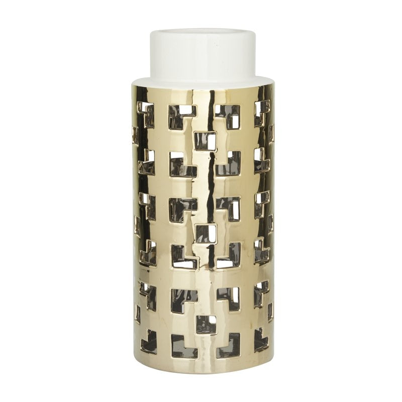 Gold Ceramic Vase with Gold Cut Out Accents Chinese vase Vases for flowers Deco image 3
