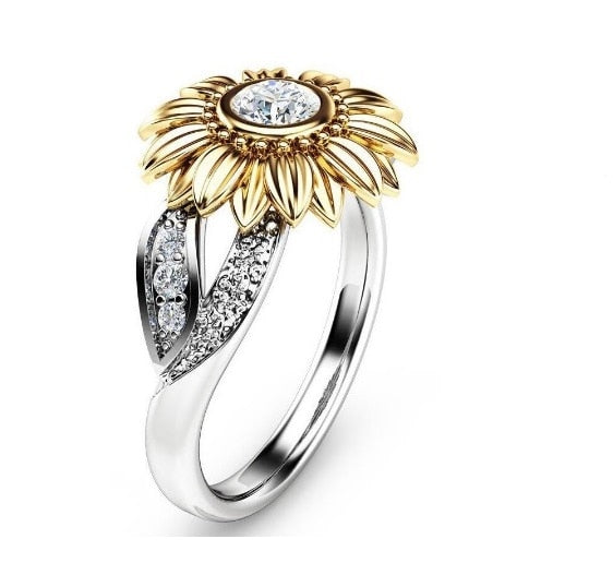 Uloveido 925 Sterling Silver Ring Two Tones Gold Sunflower Rings 925s Fine image 1