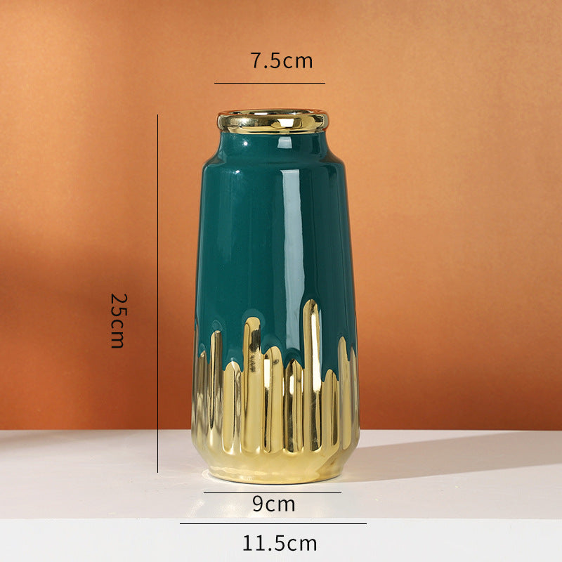 Decorative Home hydroponic flower arrangement electric gold-plated green cerami image 5