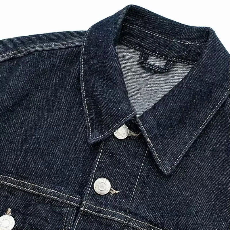 CLAZZAA Women Fashion With Pockets Denim Blue Single Breasted Jackets Vintage L image 1