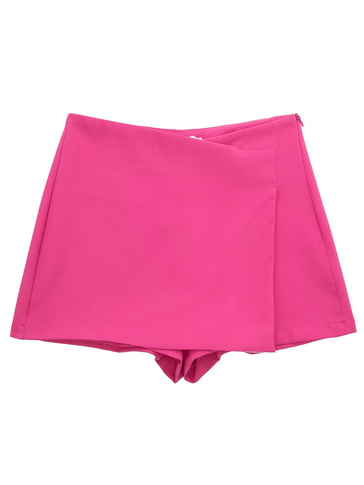 Willshela Women Fashion Solid Asymmetrical Side Zipper Skirts Shorts Vintage Hi image 8