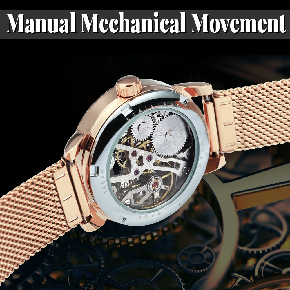 Forsining Rose Gold Skeleton Mechanical Watch for Women Fashion Luminous Hands image 4