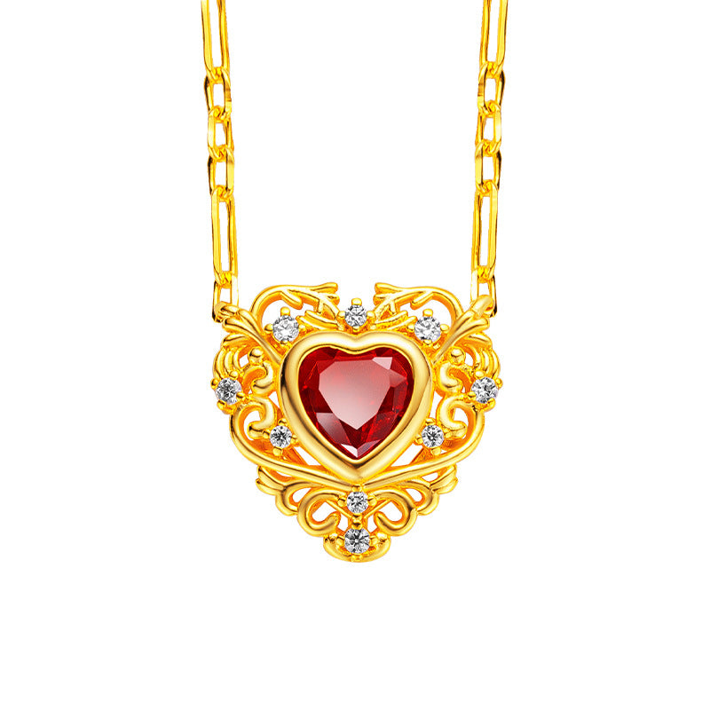 Real18 K Gold Color Ruby Zircon Heart Collar Necklace Chain for Women Valentine image 3
