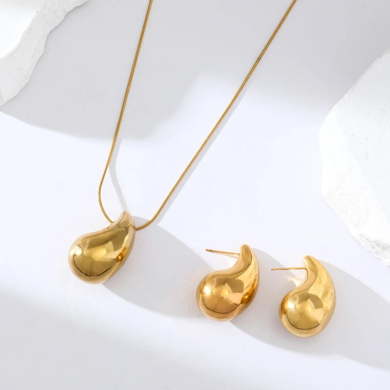 EILIECK 316L Stainless Steel Gold Color Water Drops Necklace Earrings Trendy Fo image 14