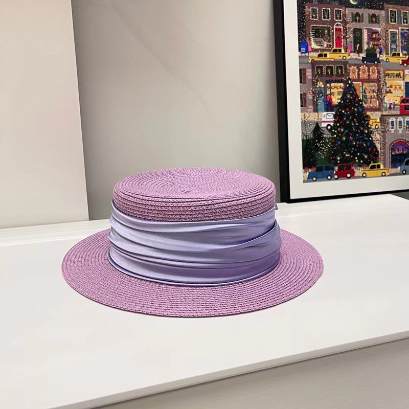 5cm brim summer straw hat for women with sun shading and sun protection flat to image 17