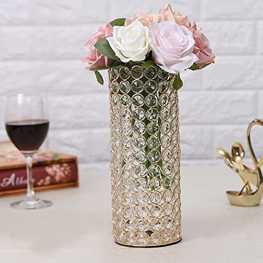 Christams Home decorative Gold Crystal Cylinder Flower Vase,Wedding Table Cent image 5