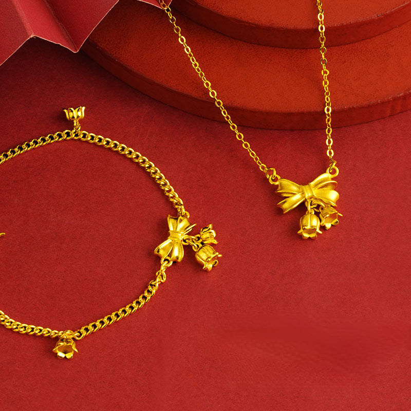 Luxury 14k Gold Original Sweet Bowknot Flower Necklace Bracelet Earring for Wom image 2