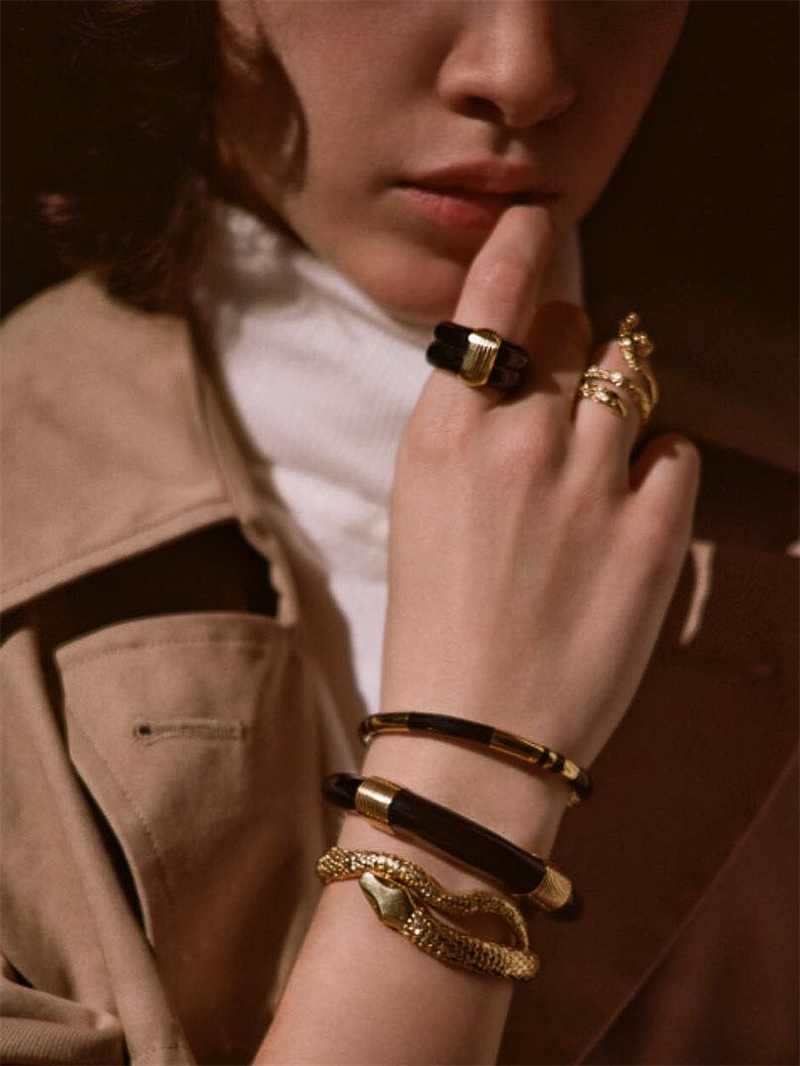 HUANZHI Enamel Spliced Copper Gold Plated Cuff Bracelet for Women Men Fashion E image 10