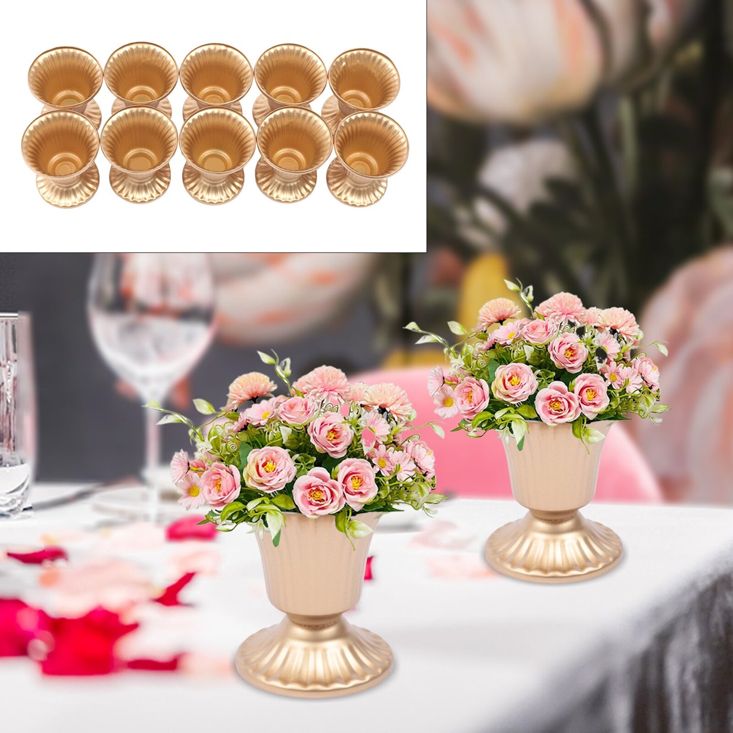 10pcs Creative Golden Flower Trumpet Vases Desktop Wedding Party image 8