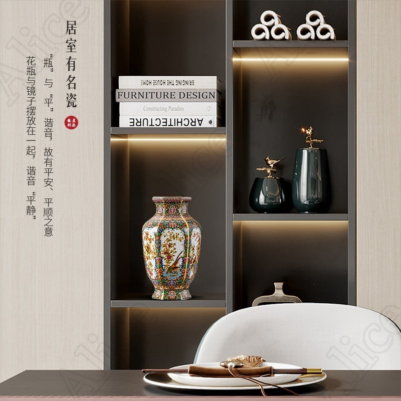 Enamel Colored Ceramic Vase Study Living Room Decoration Chinese Retro Golden S image 16