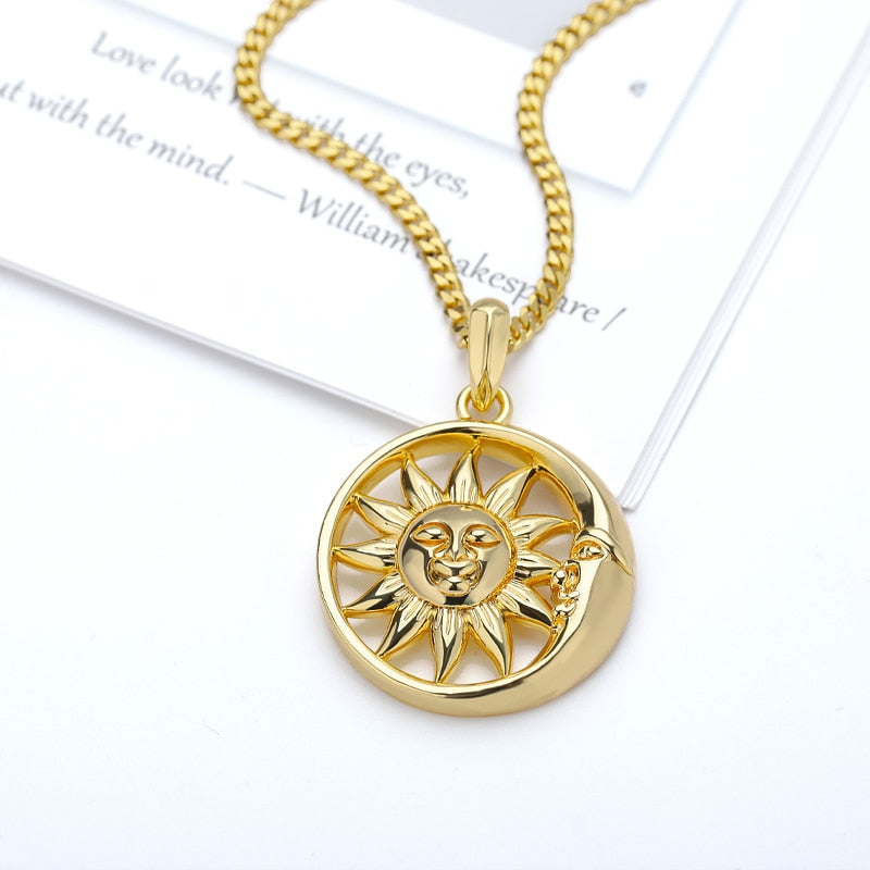 Sun and Moon Necklace For Women Round Gold Color Sun Necklace Stainless Steel B image 5